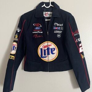 Navy Blue Racing Jacket - Women's Zip Front